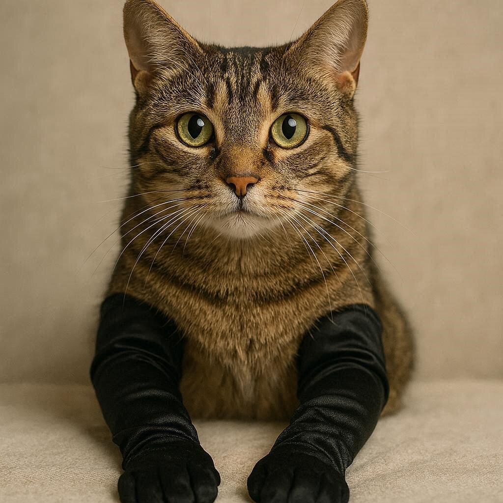 エルボーグローブを付けた猫