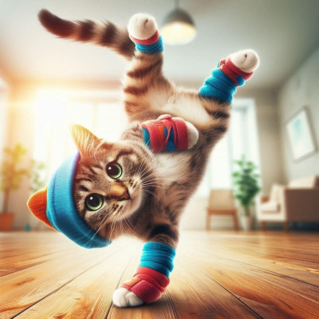 エルボーグローブを付けた猫