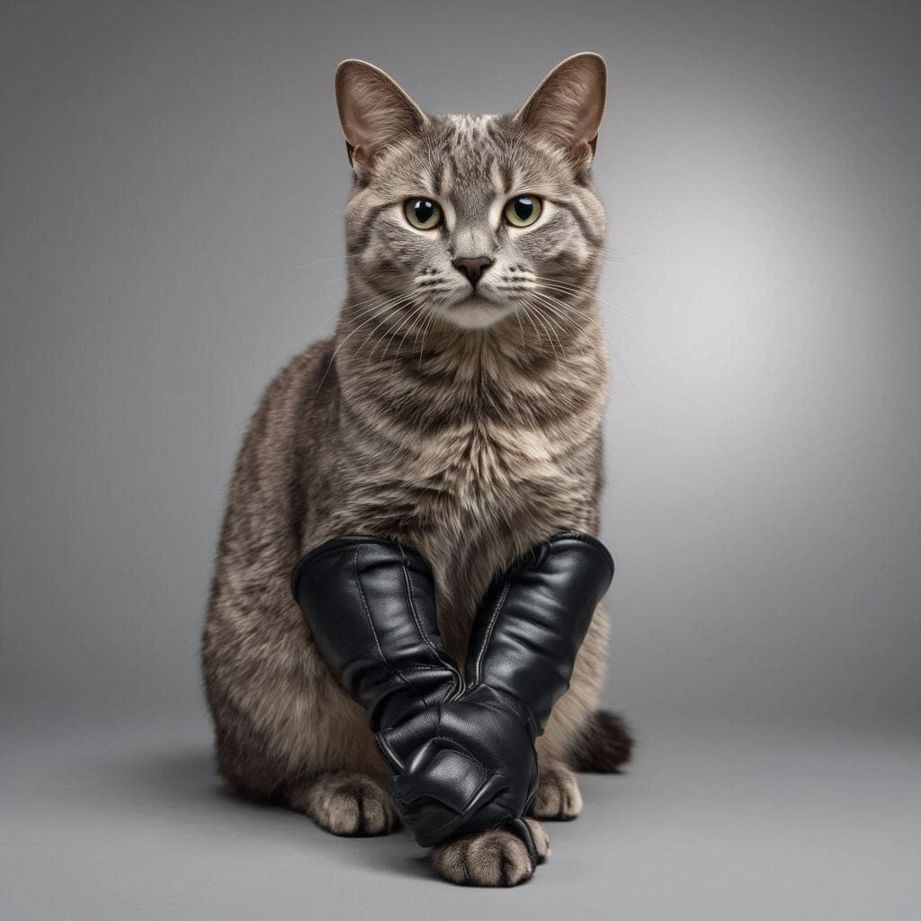 エルボーグローブを付けた猫