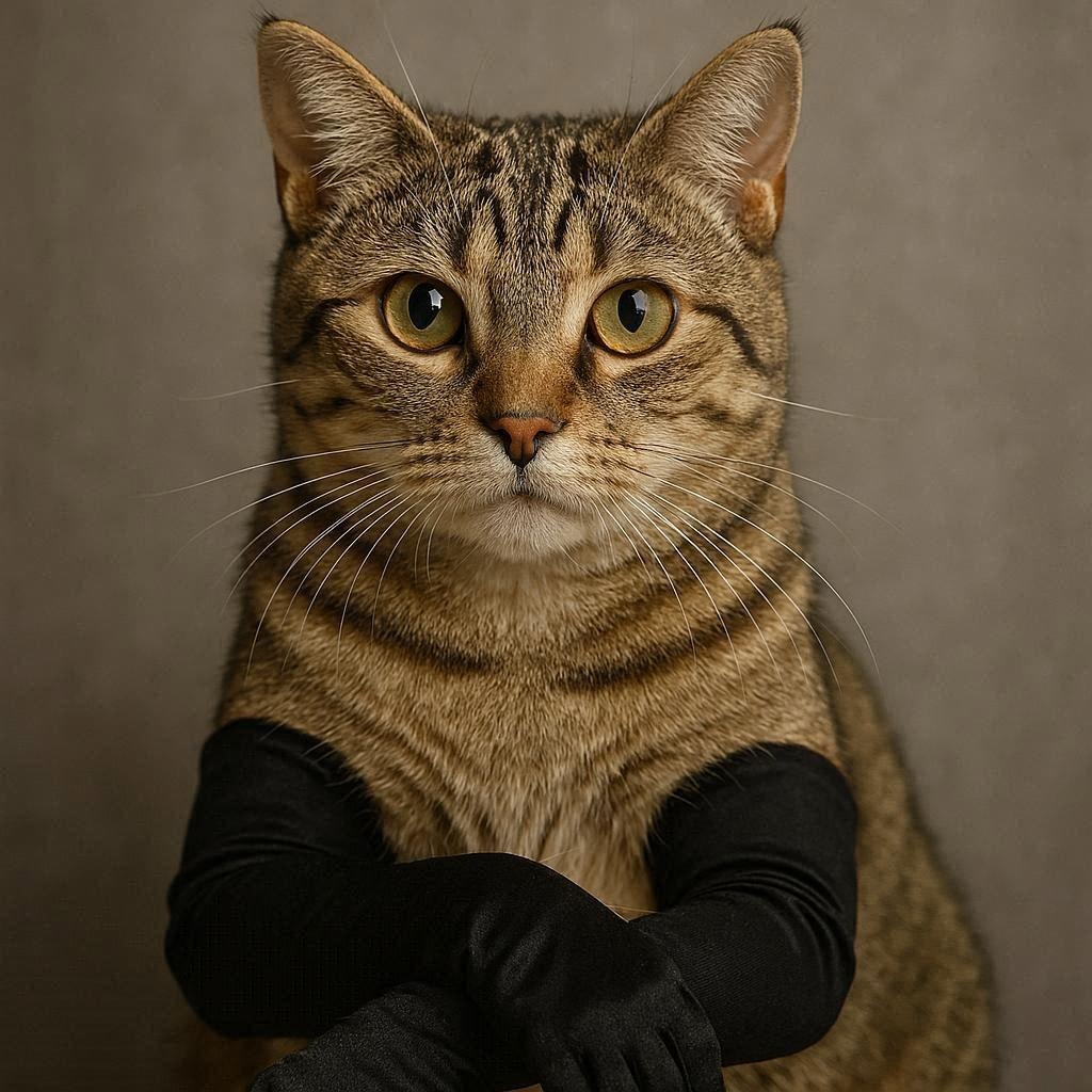 エルボーグローブを付けた猫