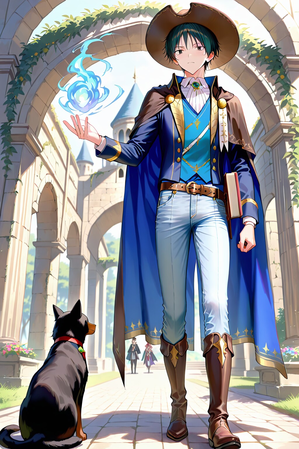 ファンタジー遺跡地下、アニメ風青年男性魔術士1-2-2-2-1-2