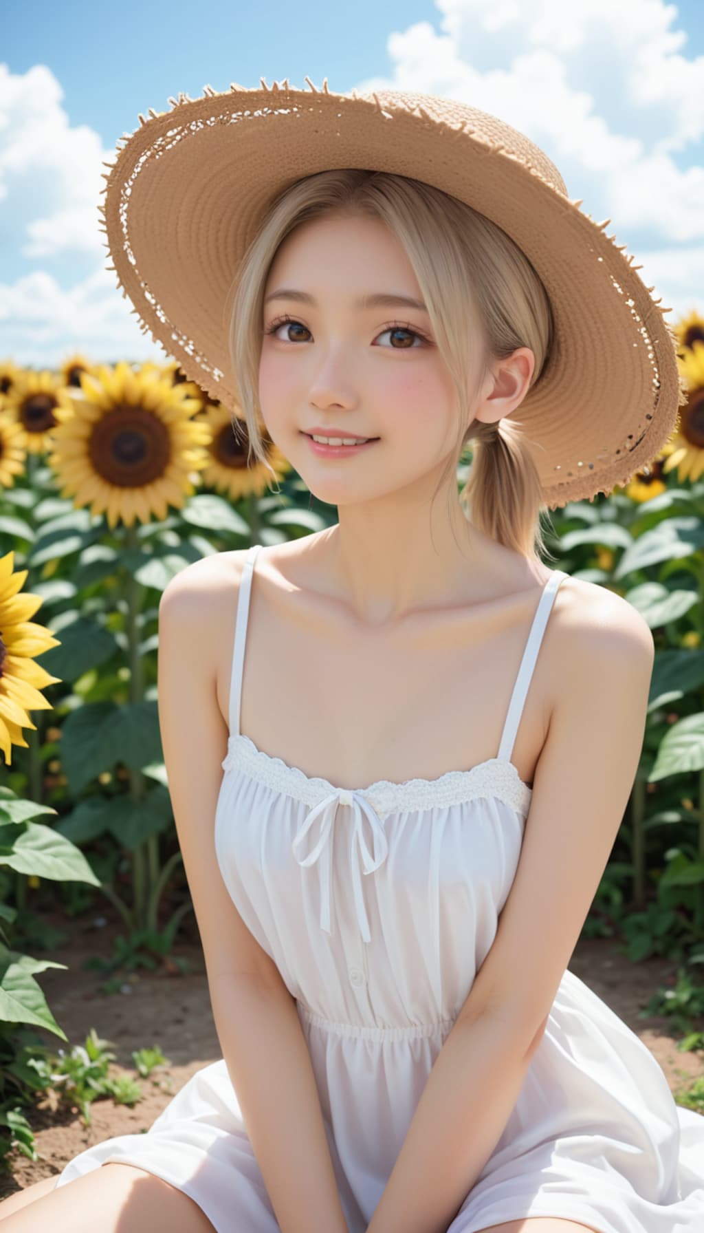 しずくと向日葵畑