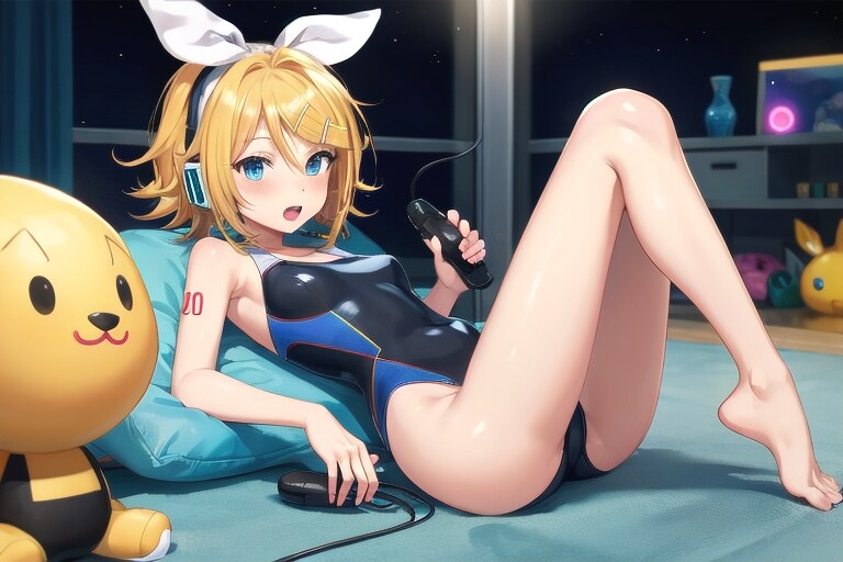 リンちゃん水着姿でくつろぐ