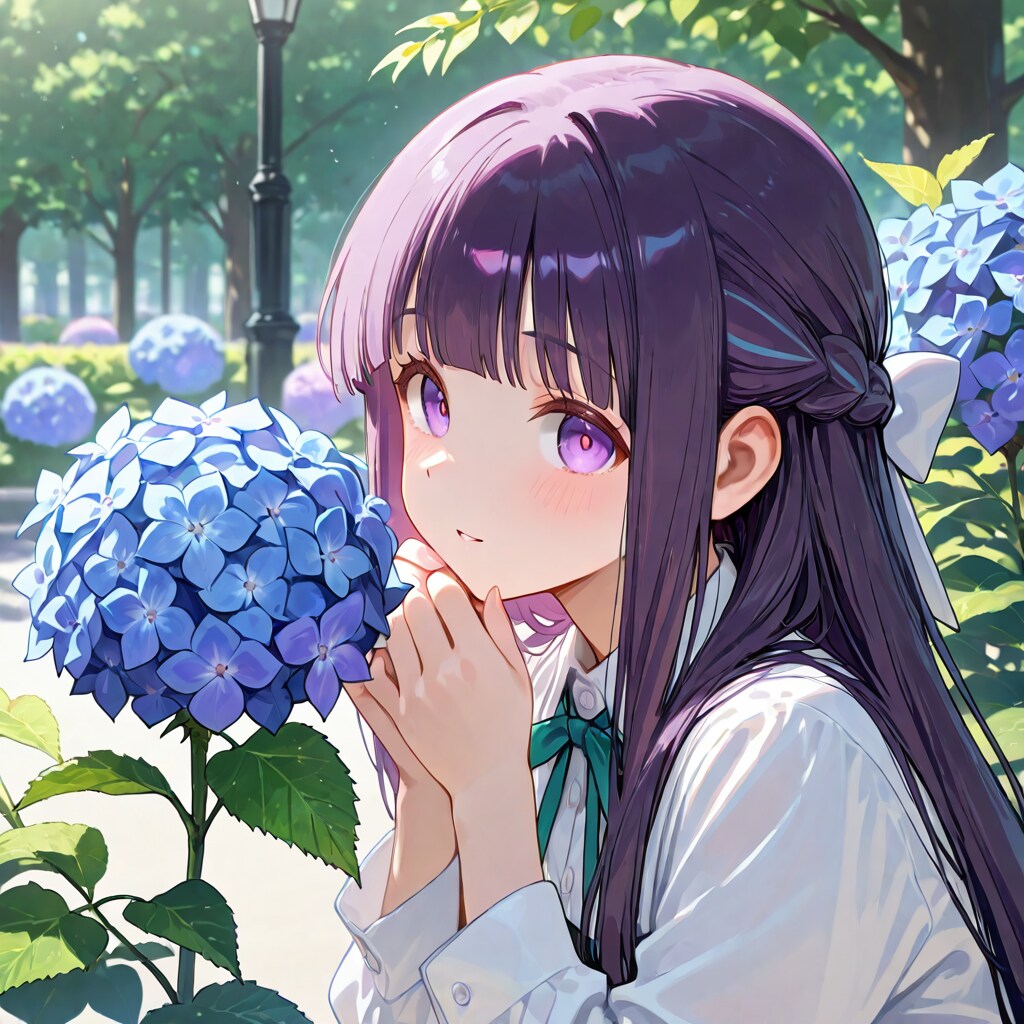 紫陽花が咲く公園でフェルンと