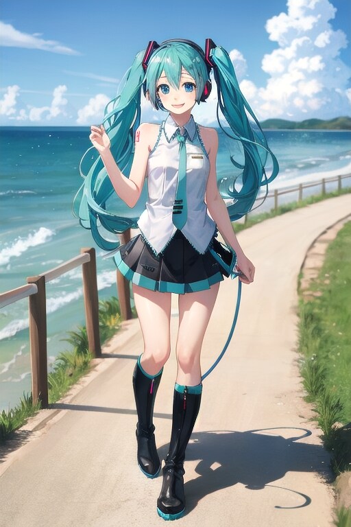 ミクと海へ続く一本道５ | の人気AIイラスト・グラビア