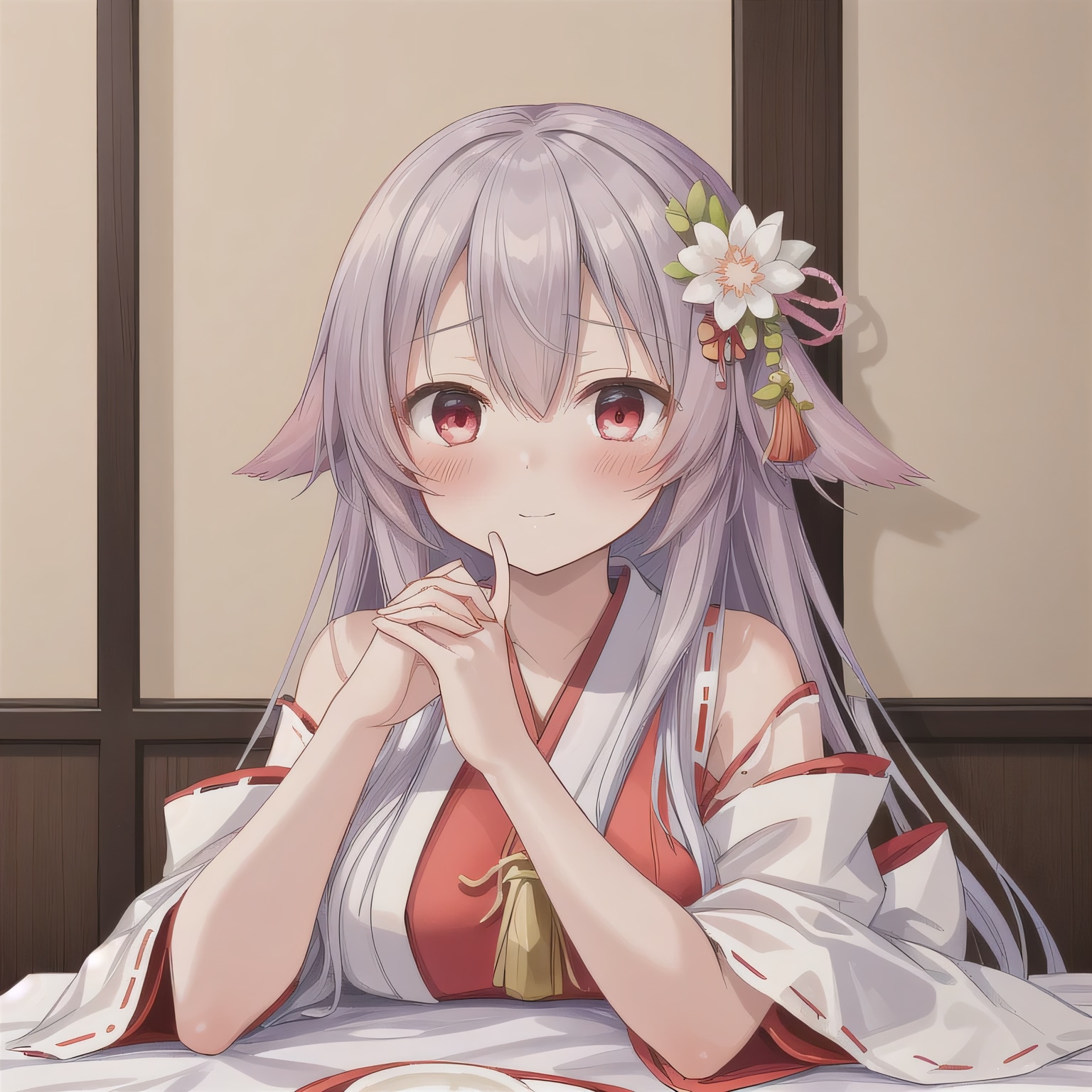 灰髪ロングで巫女服の少女４ | の人気AIイラスト・グラビア