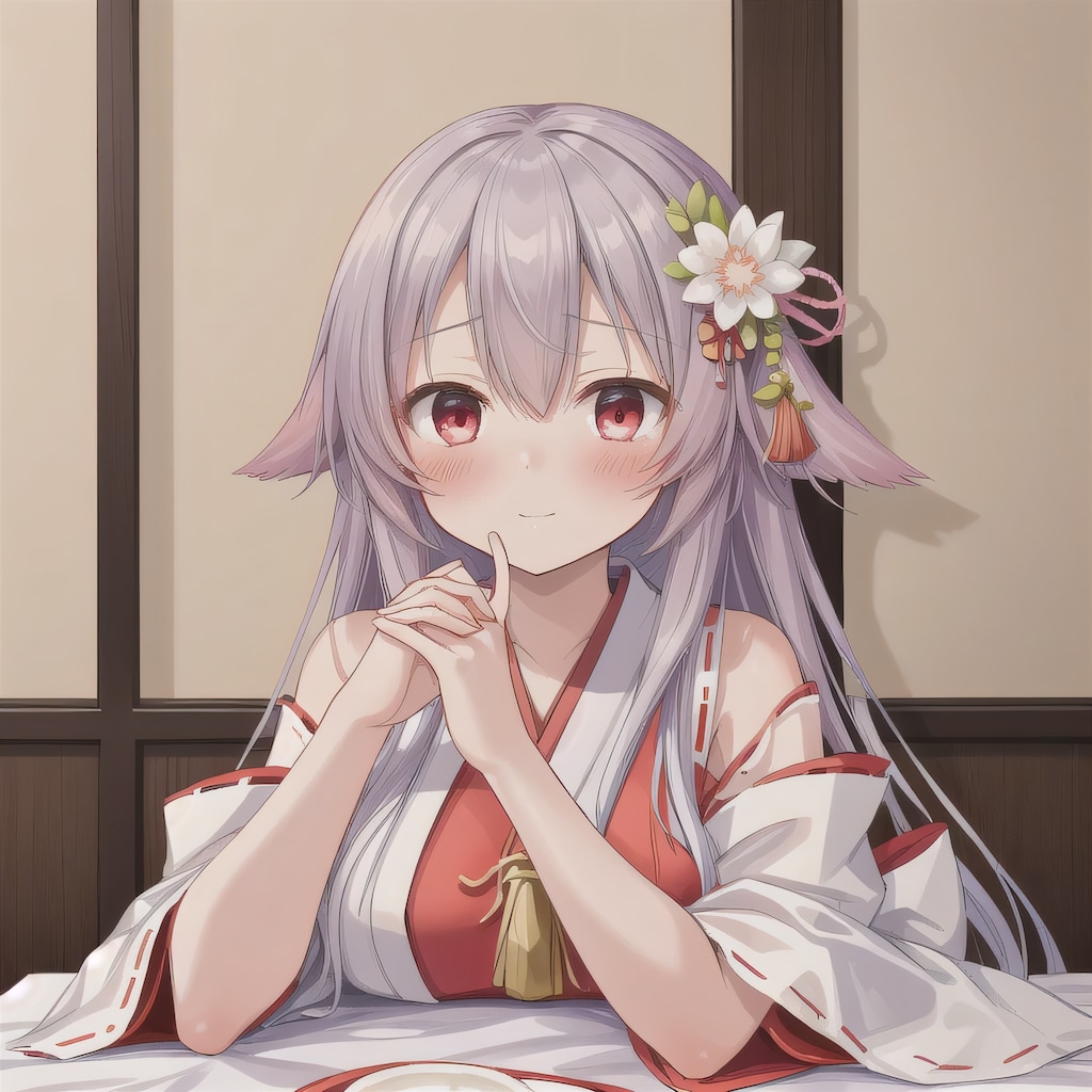 灰髪ロングで巫女服の少女４