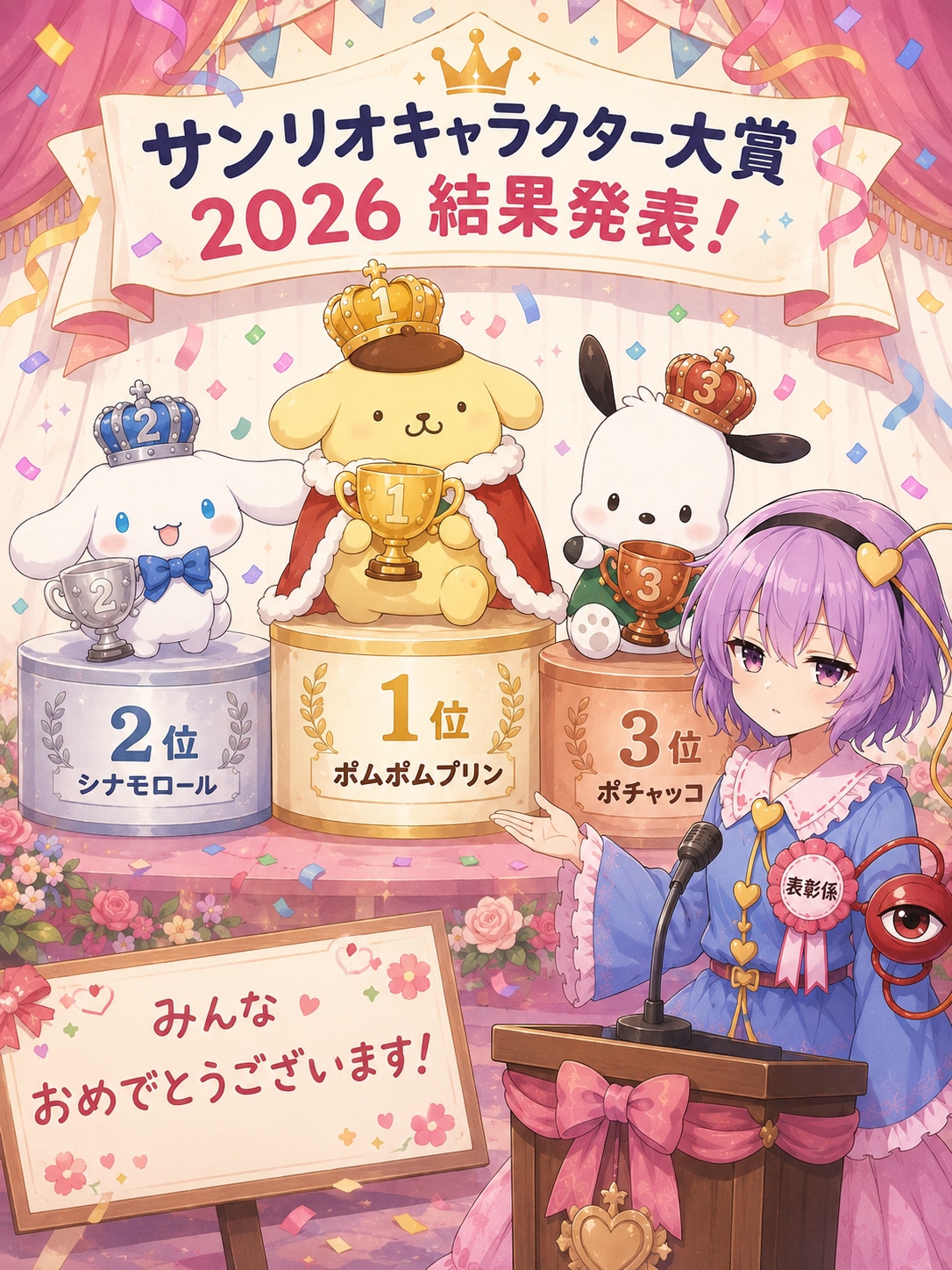 サンリオキャラクター大賞の結果発表をするさとりちゃん