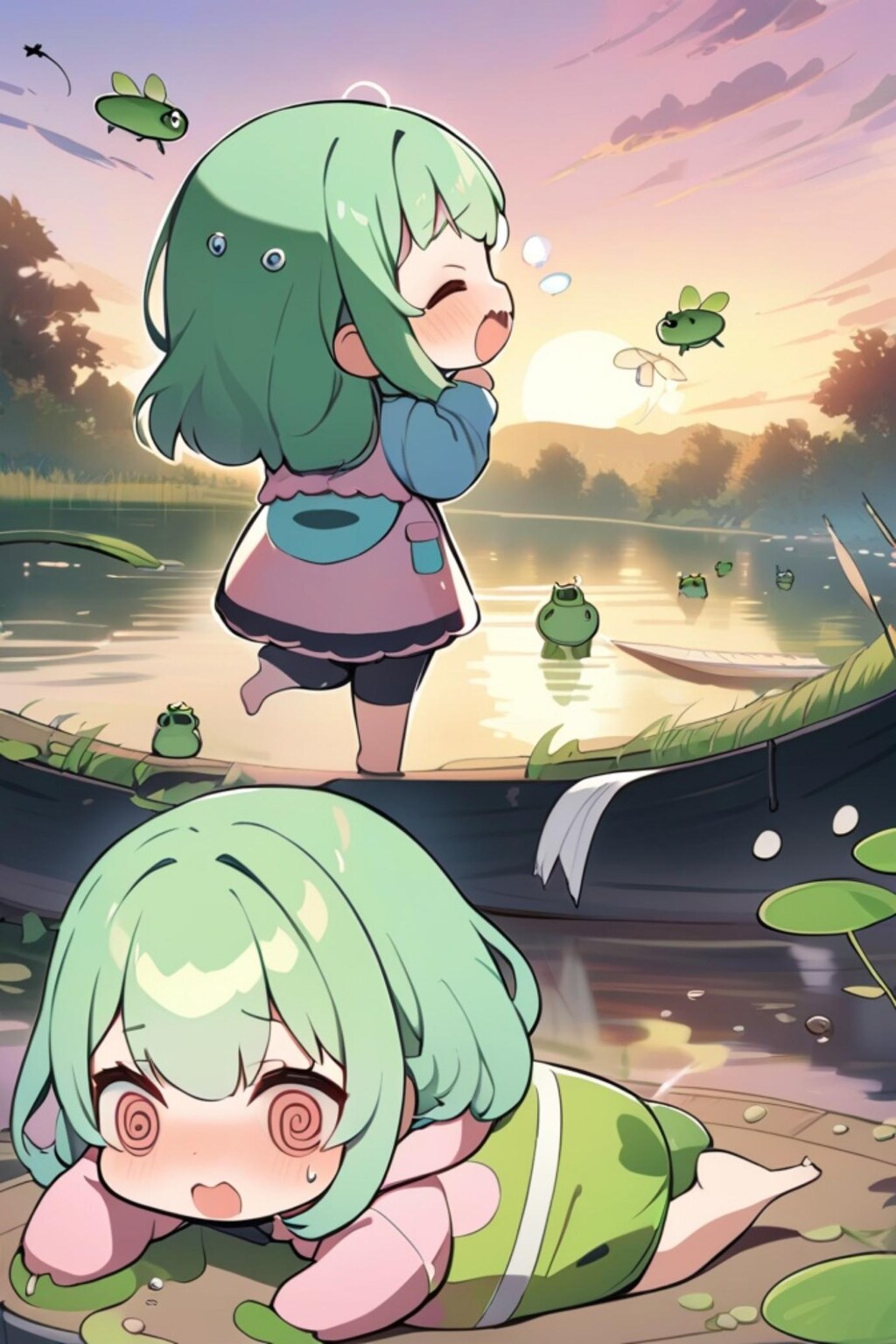 緑髪ちゃんと池