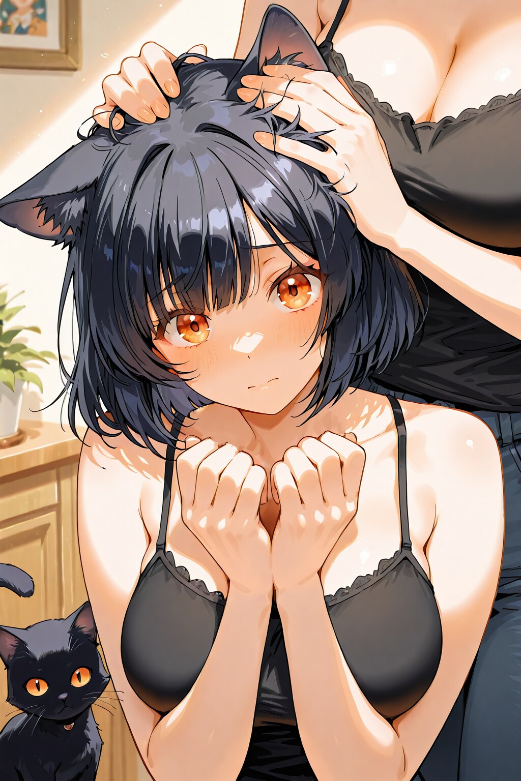頭をわしゃわしゃされる猫娘