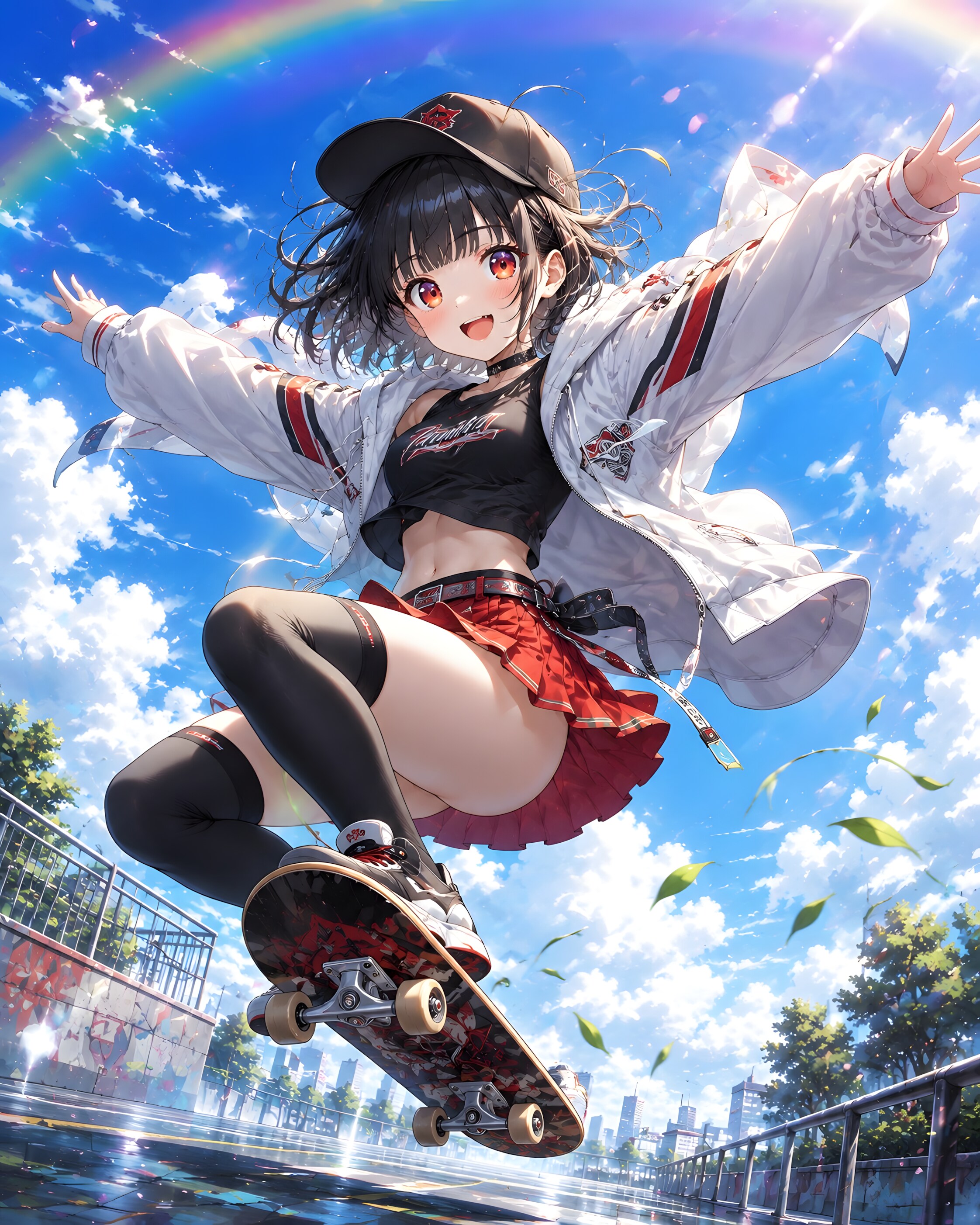 雨上がりのスケボー娘