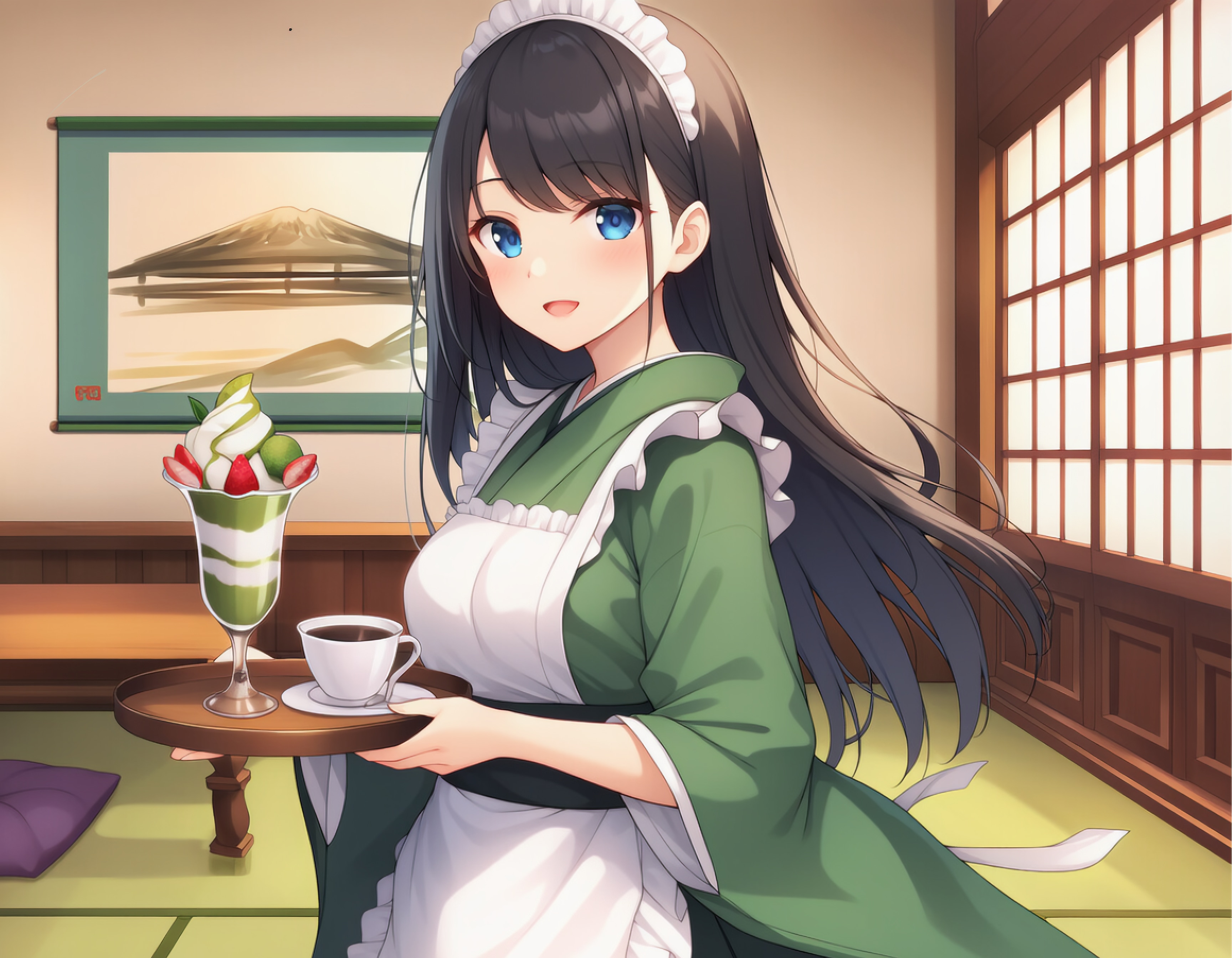抹茶パフェが美味しい和風喫茶の看板娘