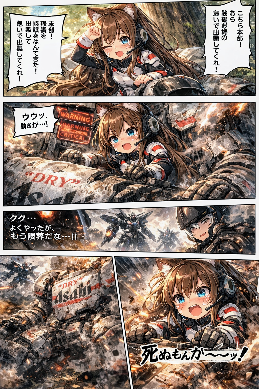 ボロボロのロボットとパイロットの小さな女の子