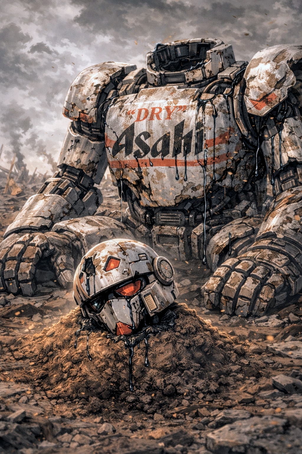 ボロボロのロボットとパイロットの小さな女の子