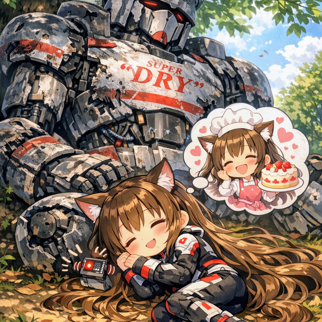 ボロボロのロボットとパイロットの小さな女の子