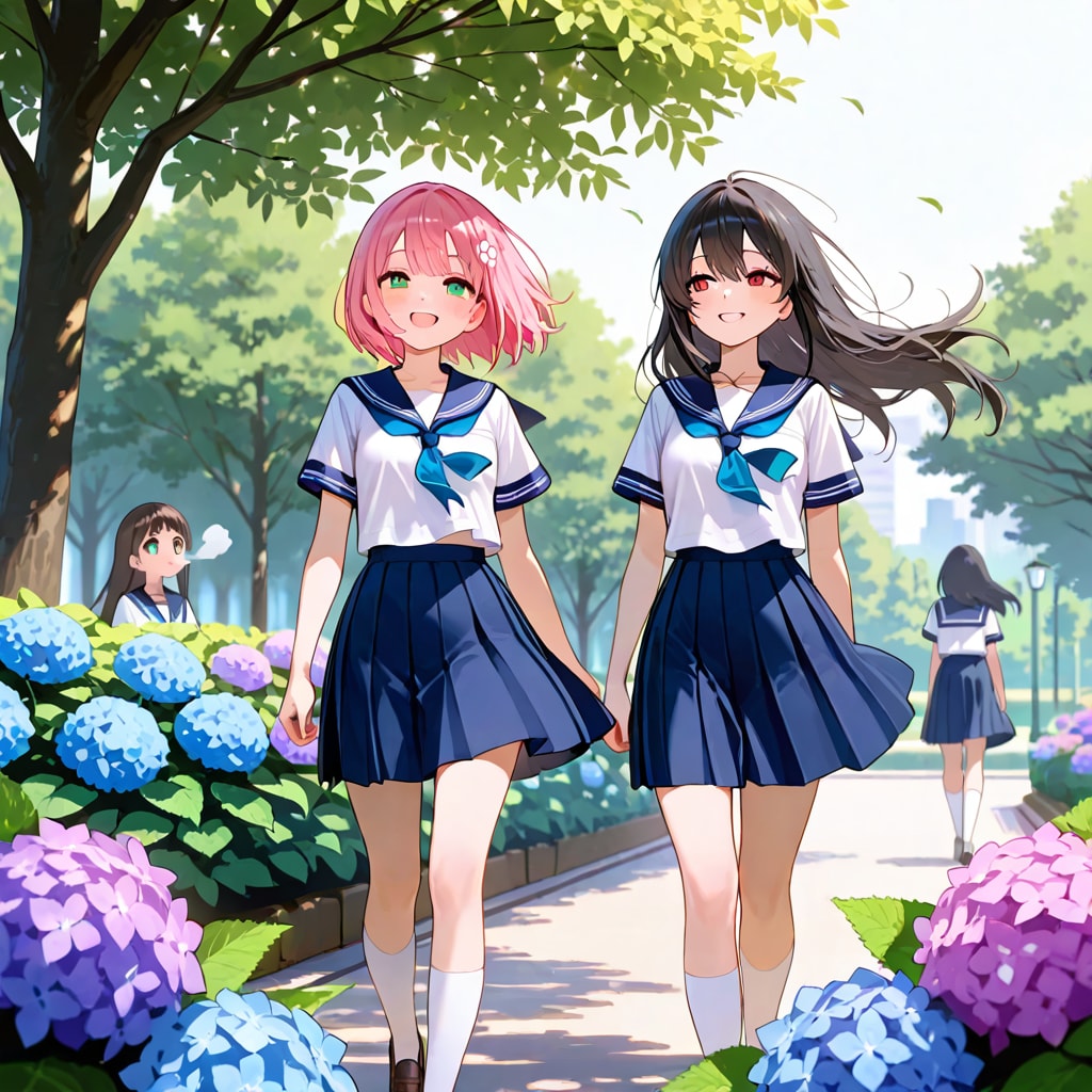 散歩をしている少女達