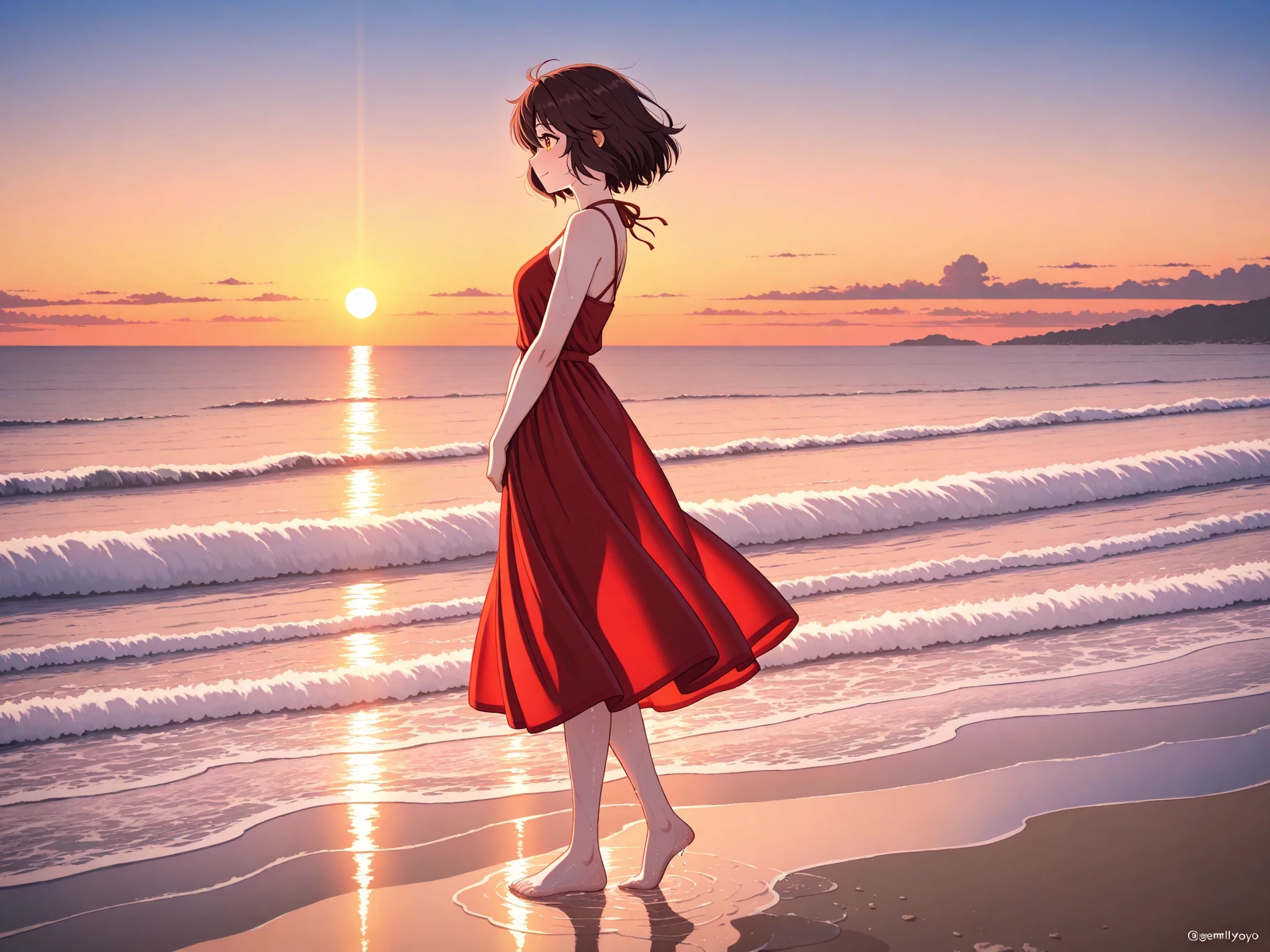 茜色の海辺で