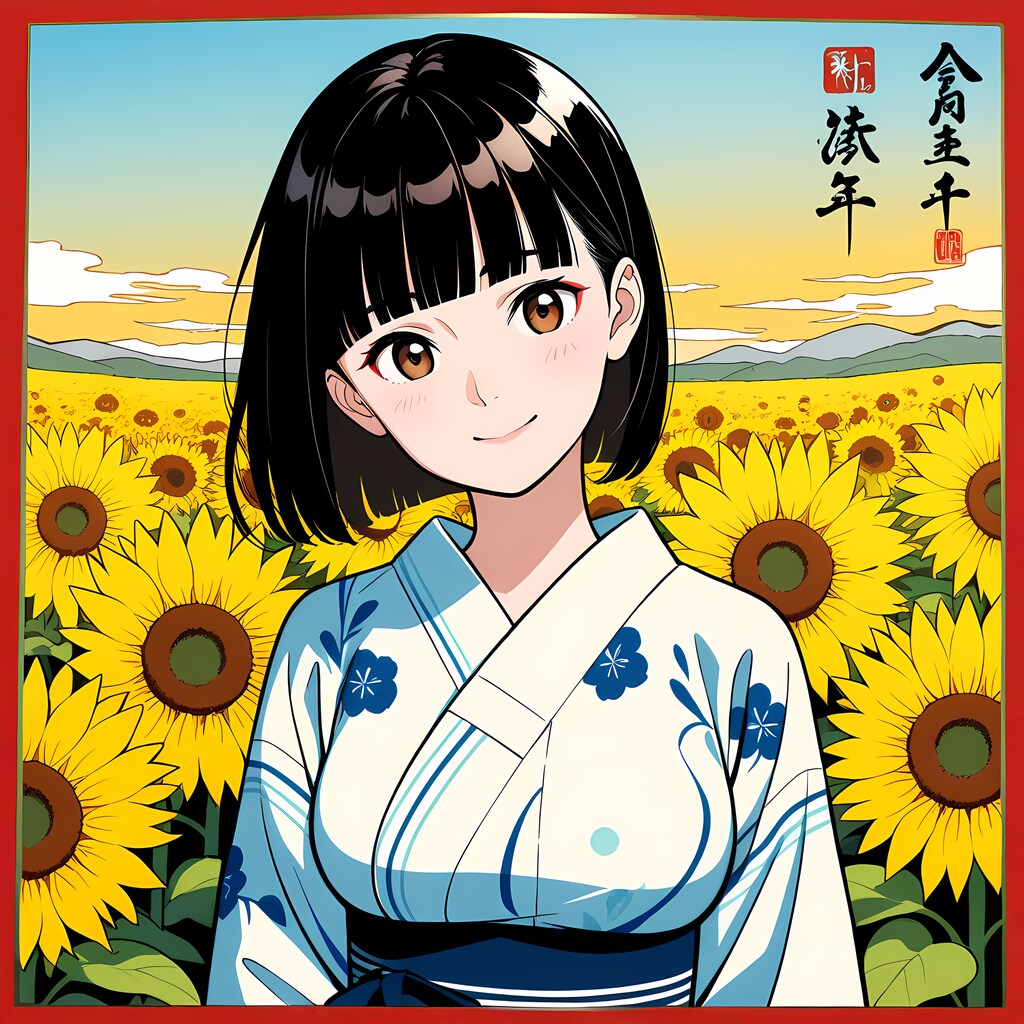 浮世絵風ひまわり畑