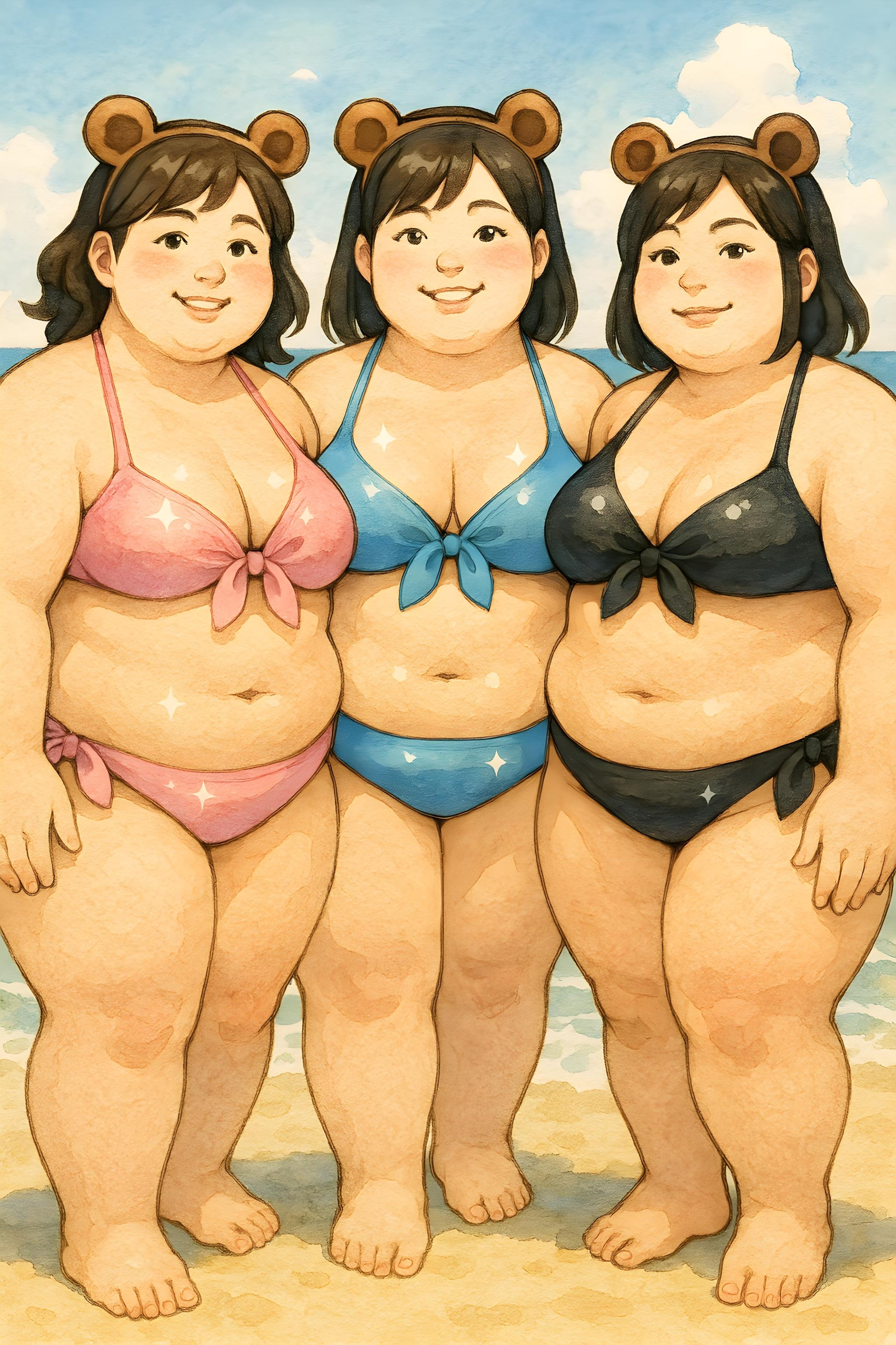 熊耳とぽっちゃり体型の女性