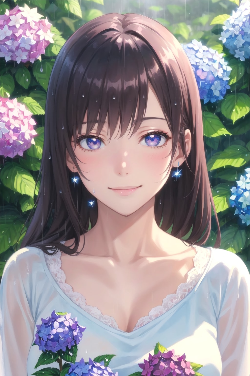 紫陽花の囲まれた女の子