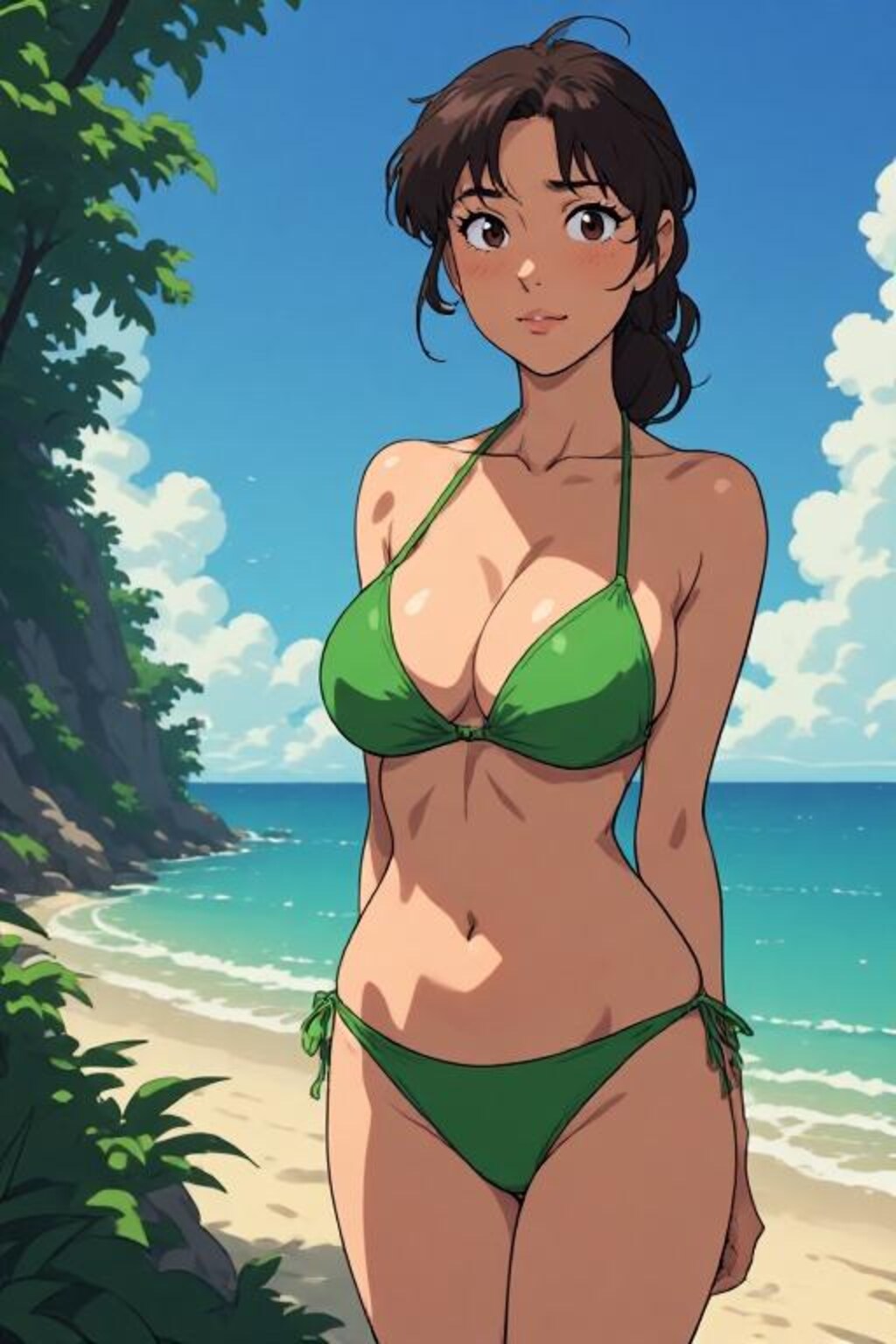 海にいるビキニのお姉さん