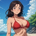 海にいるビキニのお姉さん 9枚目