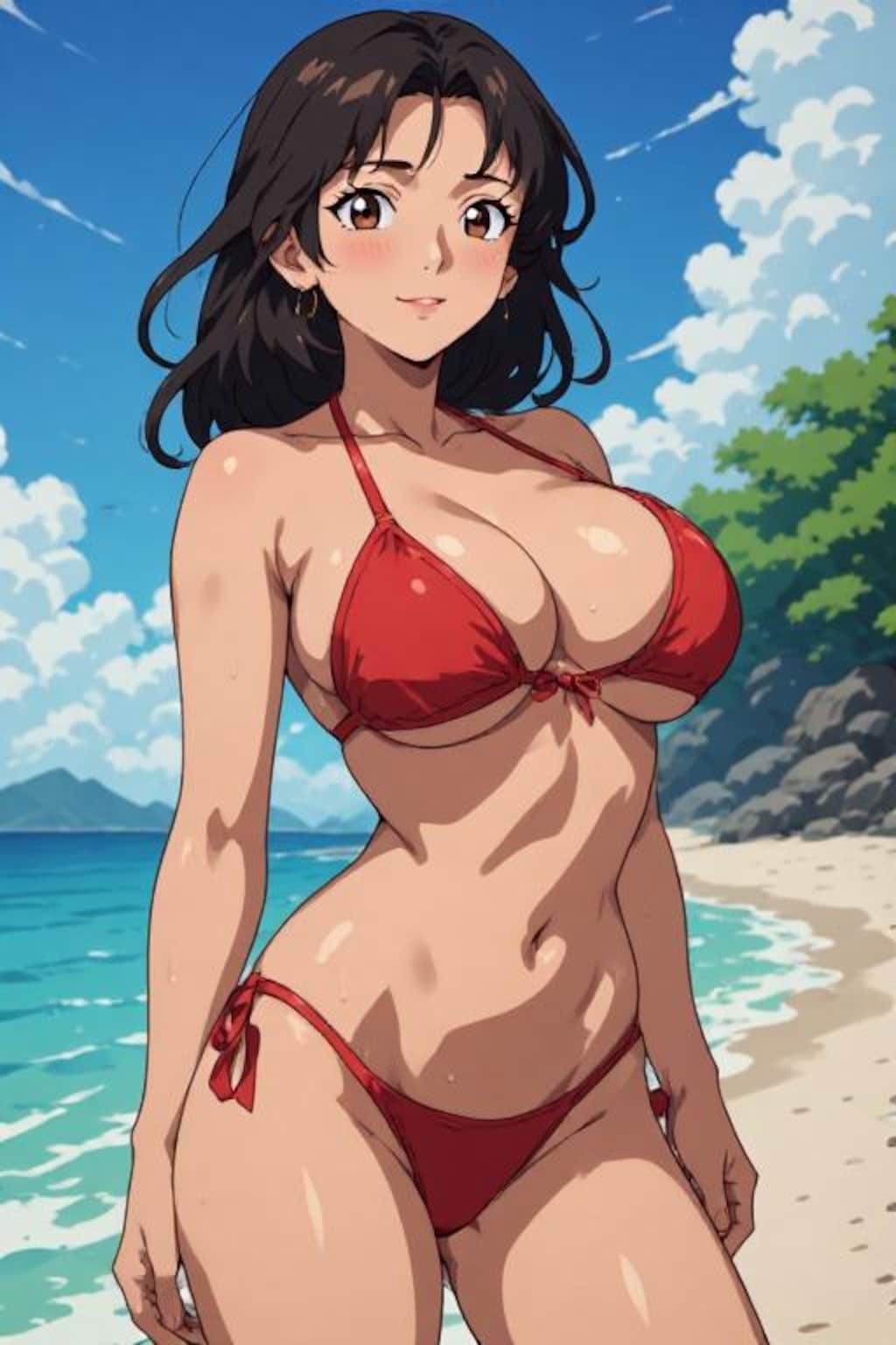 海にいるビキニのお姉さん