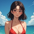 海にいるビキニのお姉さん 10枚目