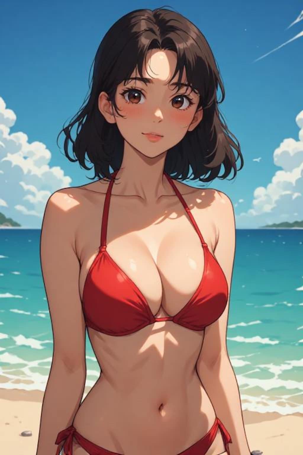 海にいるビキニのお姉さん