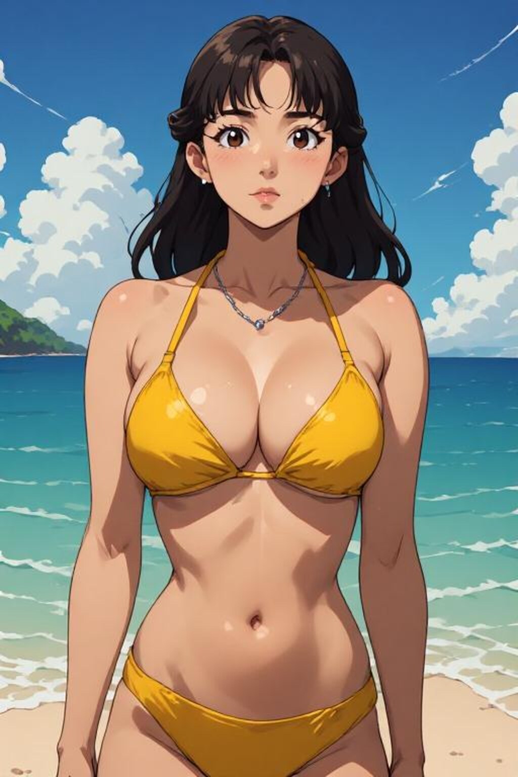 海にいるビキニのお姉さん