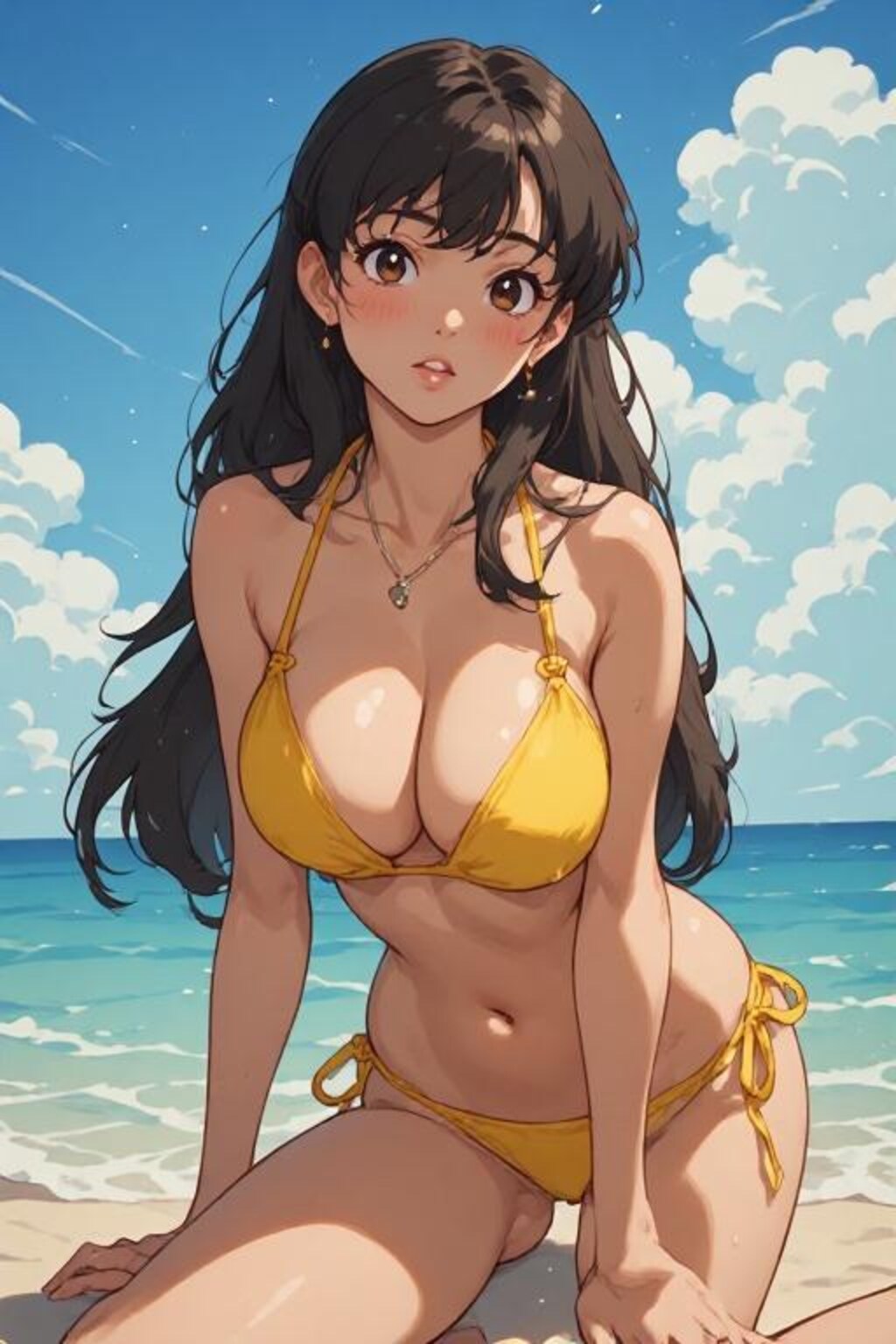 海にいるビキニのお姉さん