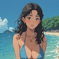 海にいるビキニのお姉さん 3枚目
