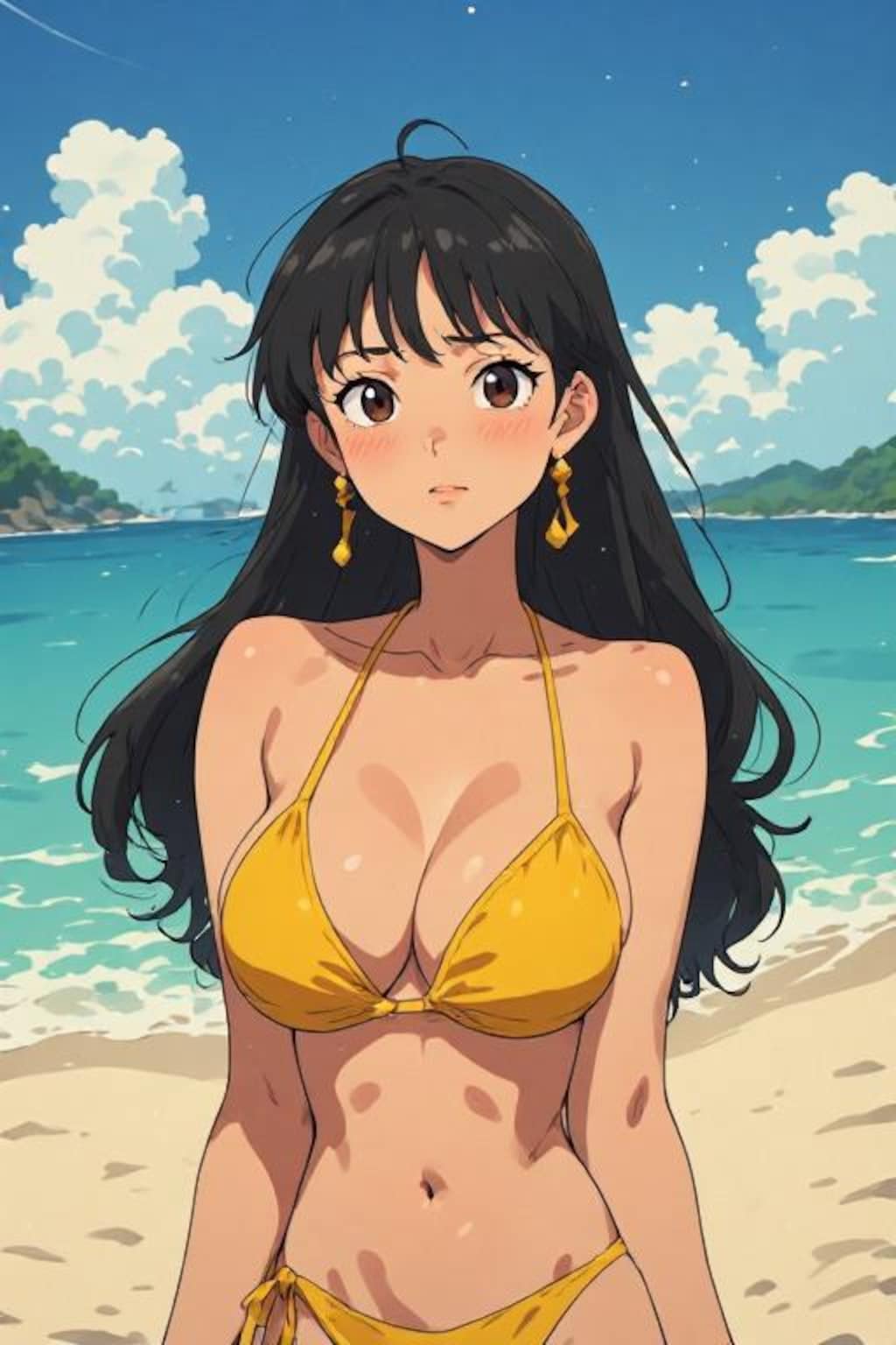 海にいるビキニのお姉さん