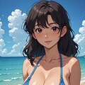 海にいるビキニのお姉さん 4枚目