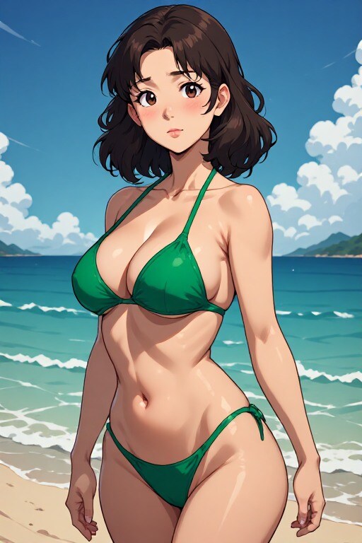 海にいるビキニのお姉さん