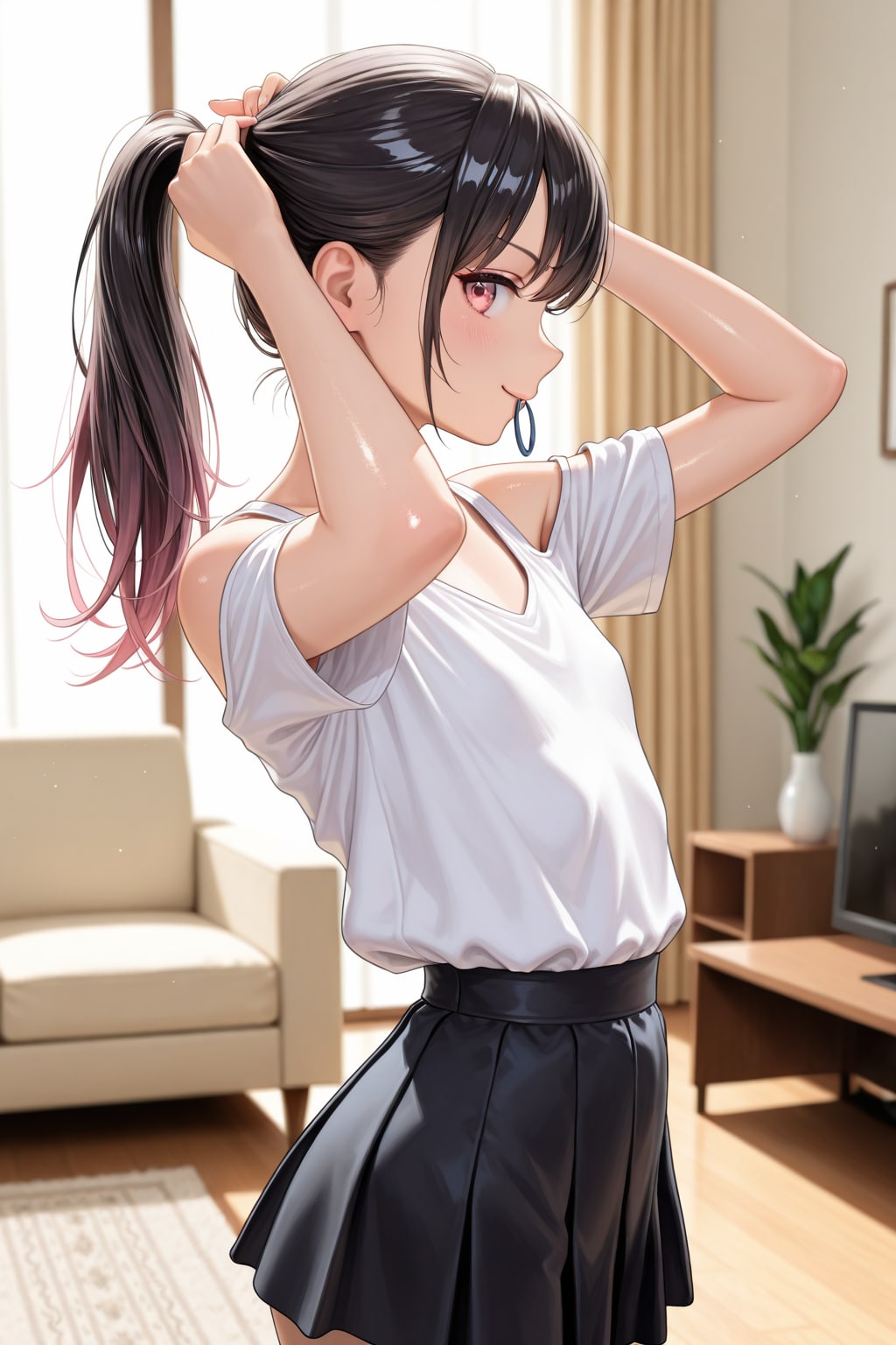 「ポニーテールにしてみたの♡」