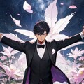 花びらと両手を広げた、黒髪短髪男性＊その3(12枚) 12枚目