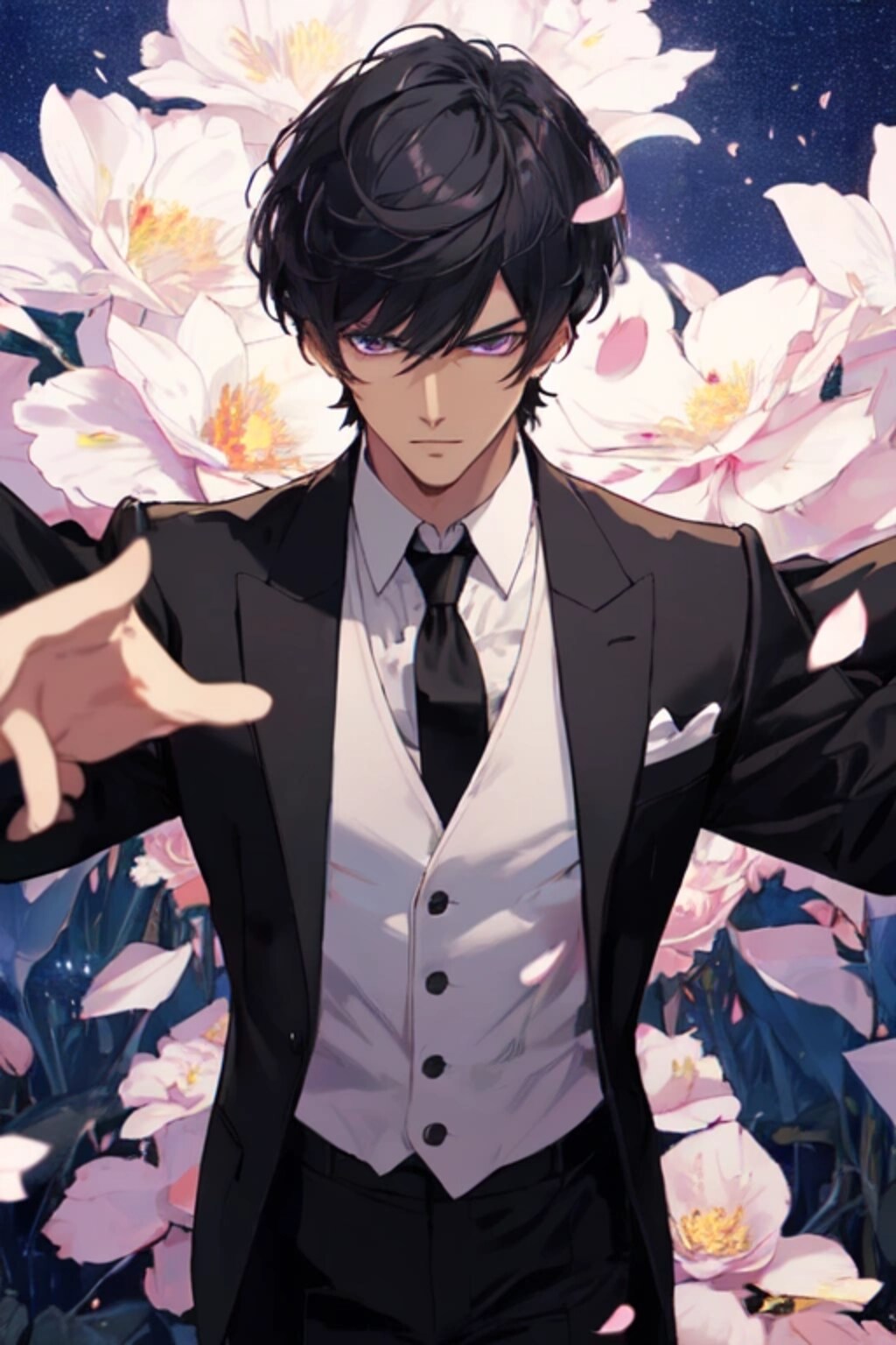 花びらと両手を広げた、黒髪短髪男性＊その3(12枚)
