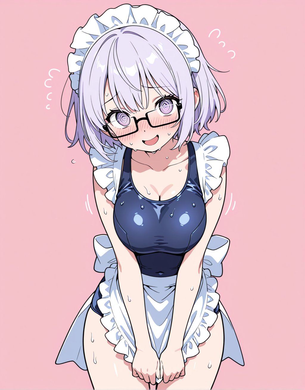 ぐるぐる目お姉さんにスク水メイドを着てもらおう