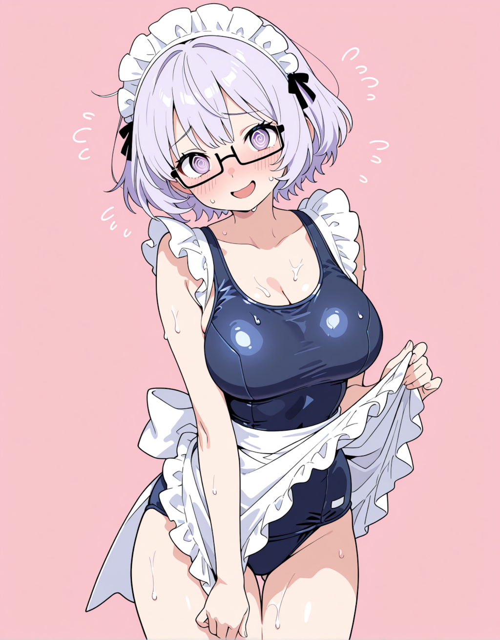 ぐるぐる目お姉さんにスク水メイドを着てもらおう