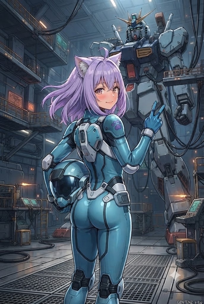 Vサインで応えるパイロットスーツのシス