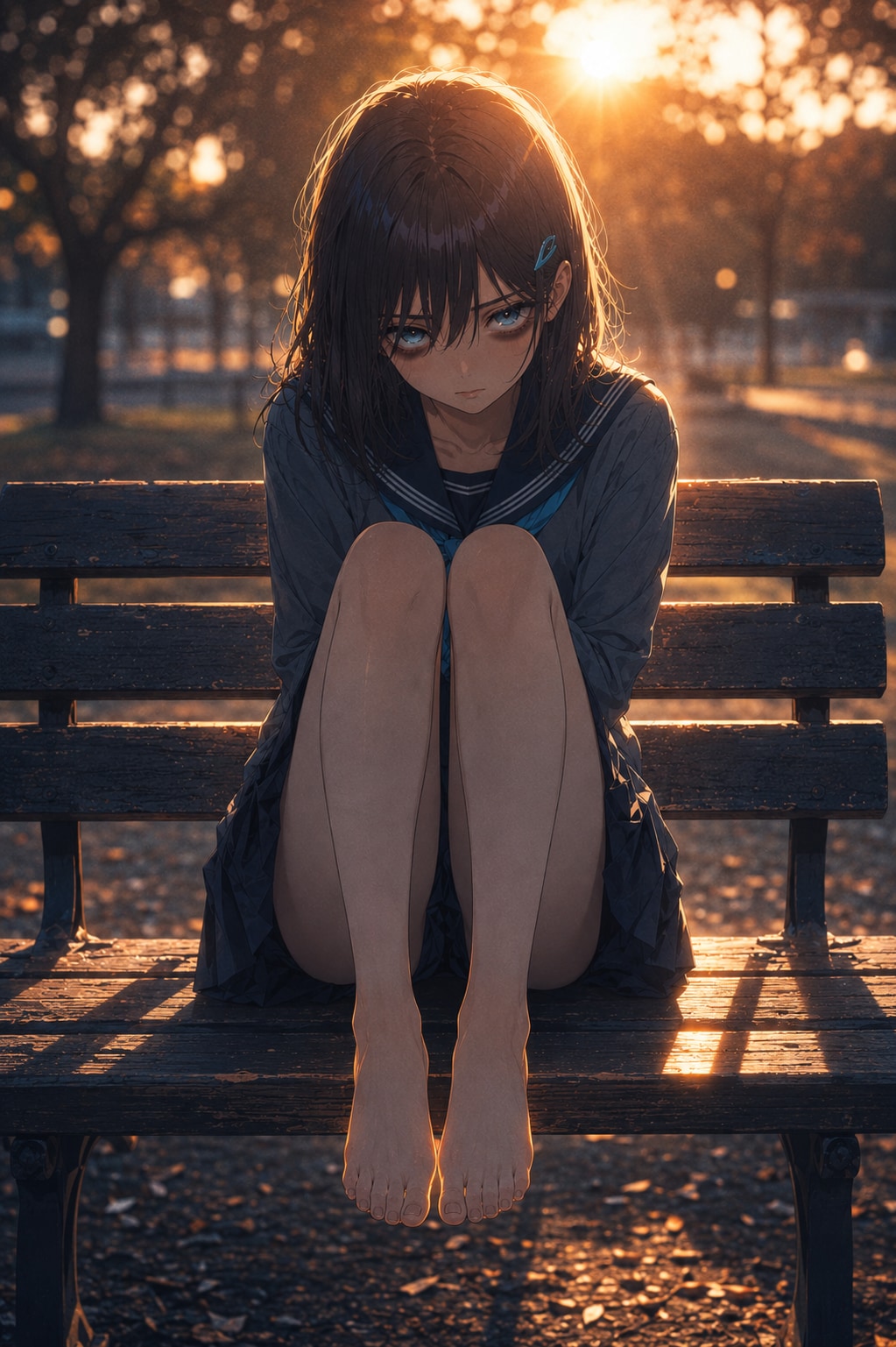 夕方・公園のベンチ