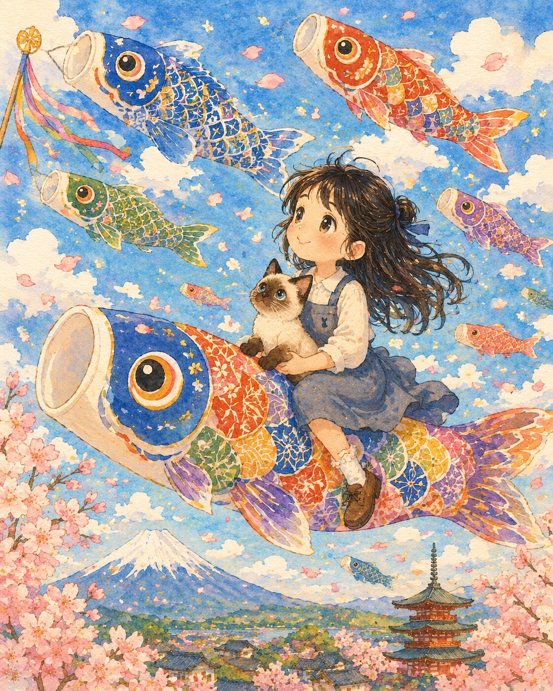 『こいのぼりのこい太、日本晴れをゆく』