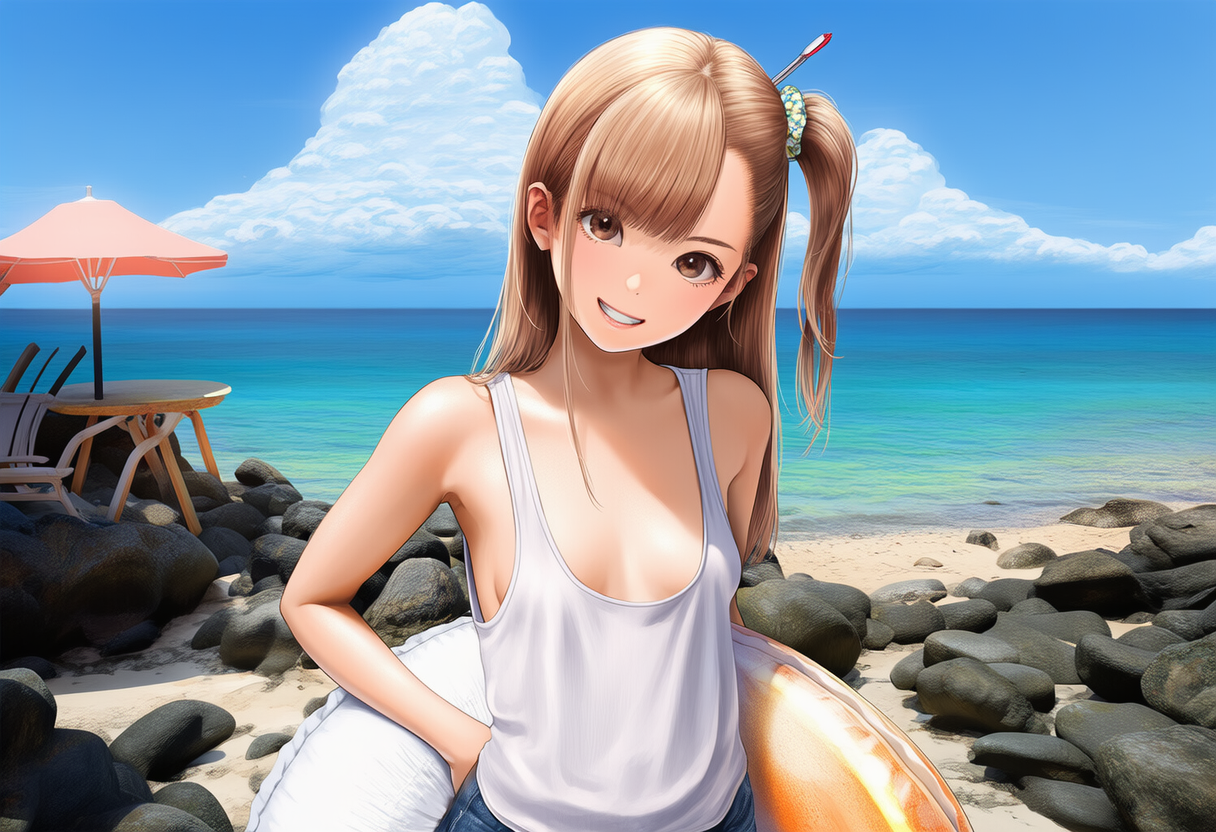 海　浮き輪を持った少女