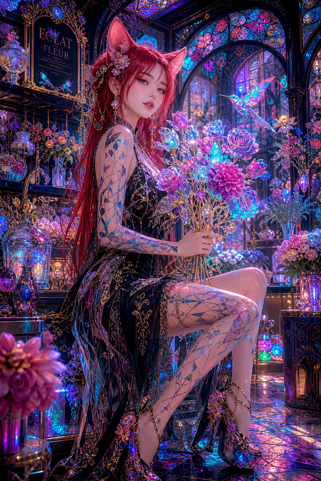 輝く花束を抱く魔女の花屋
