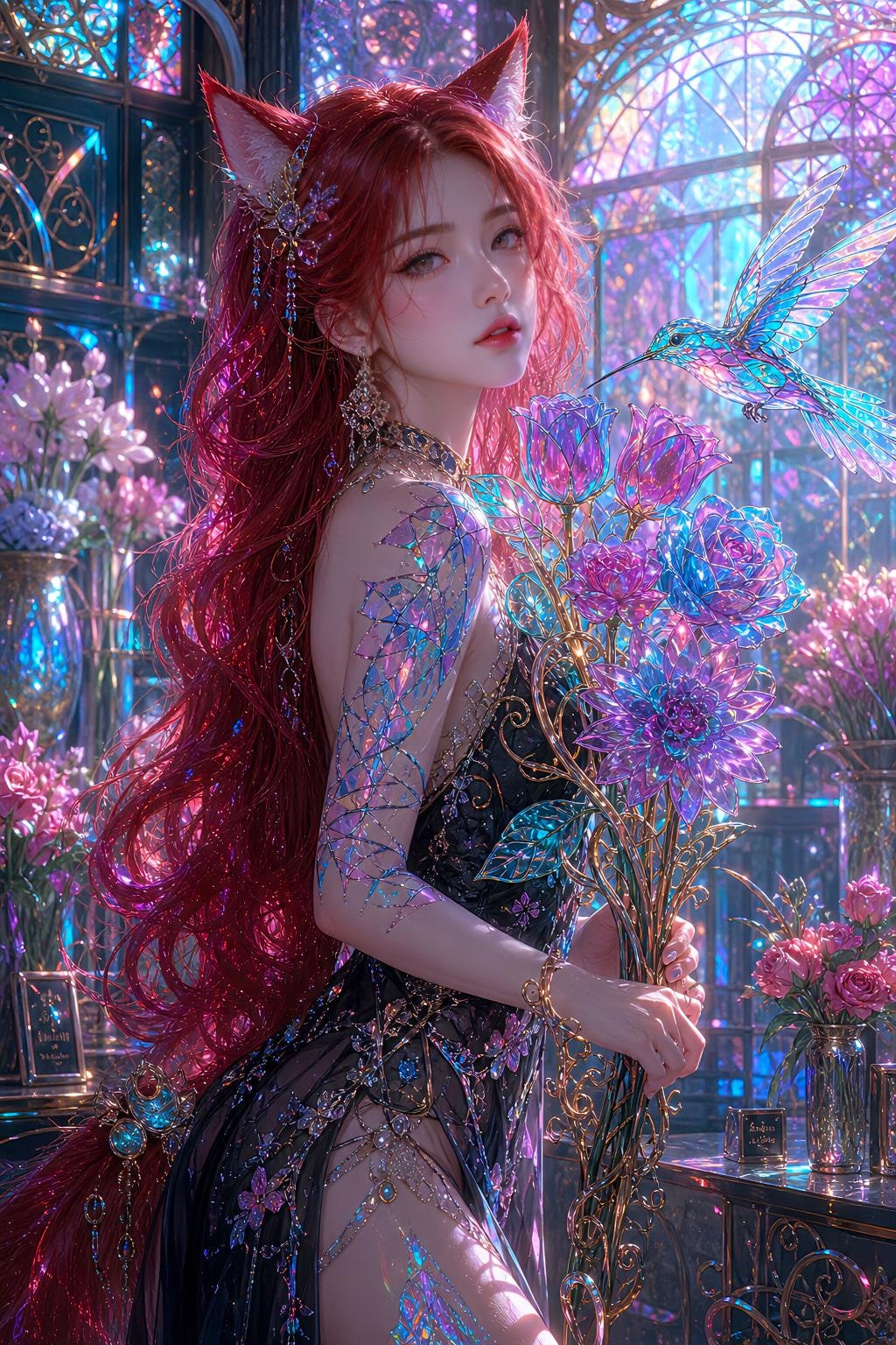 輝く花束を抱く魔女の花屋