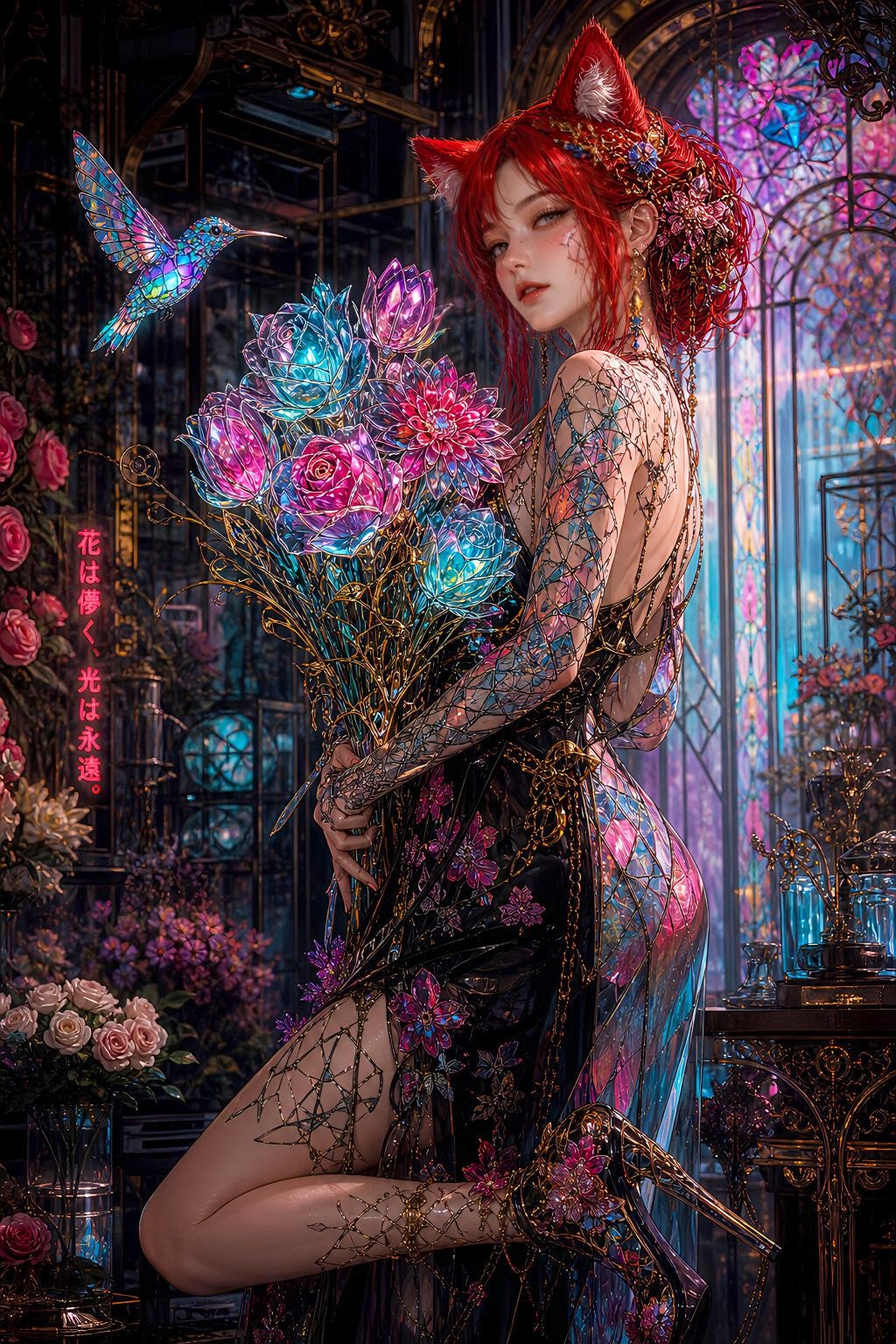 輝く花束を抱く魔女の花屋