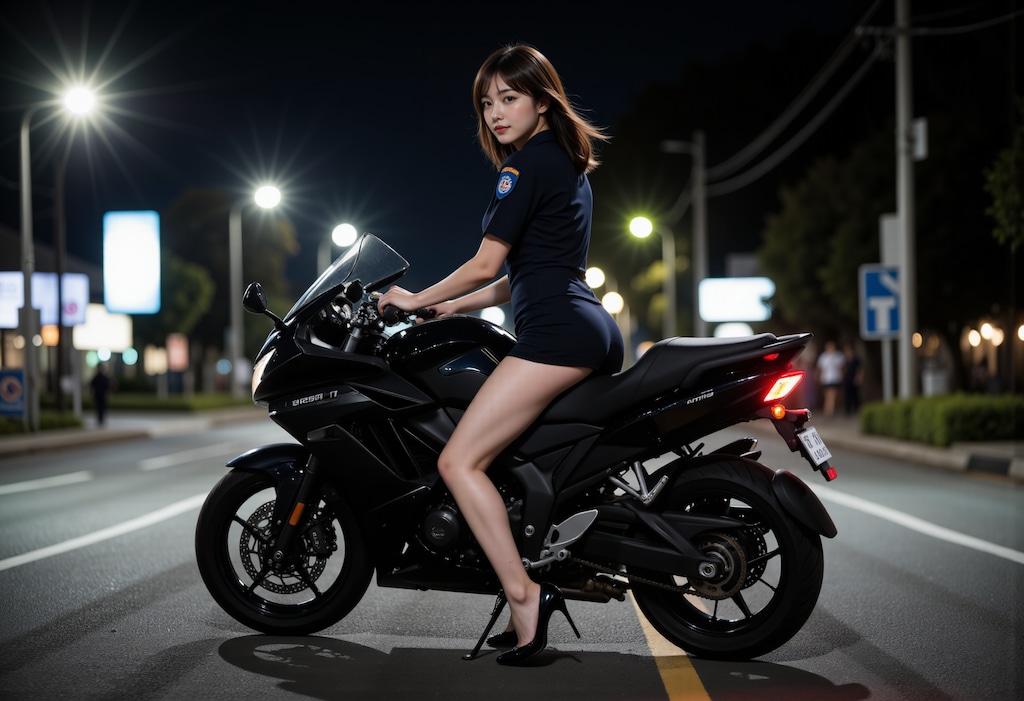 バイクと女性警察官