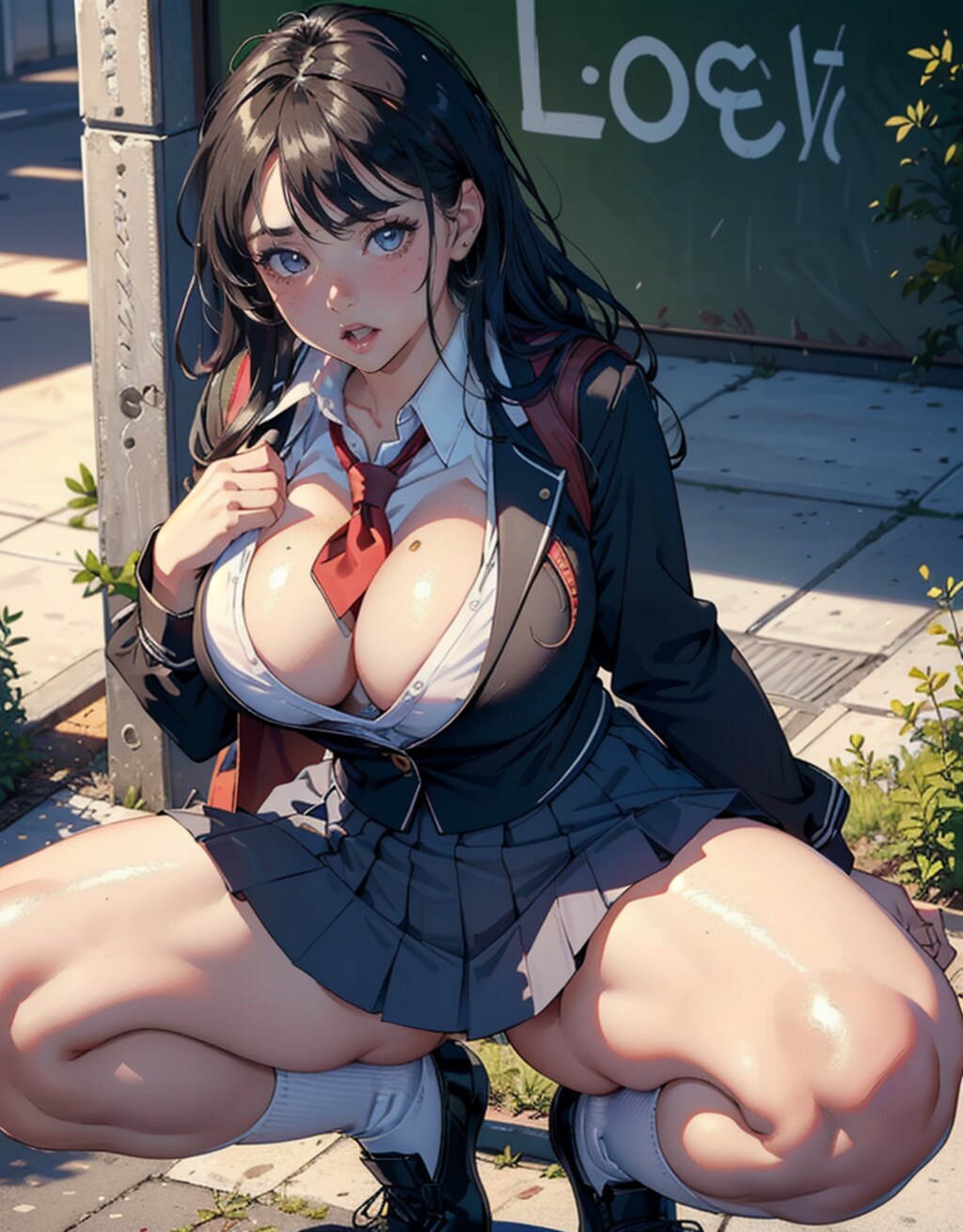 A girl crouching