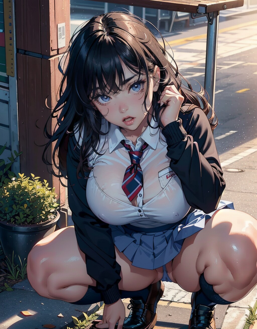 A girl crouching